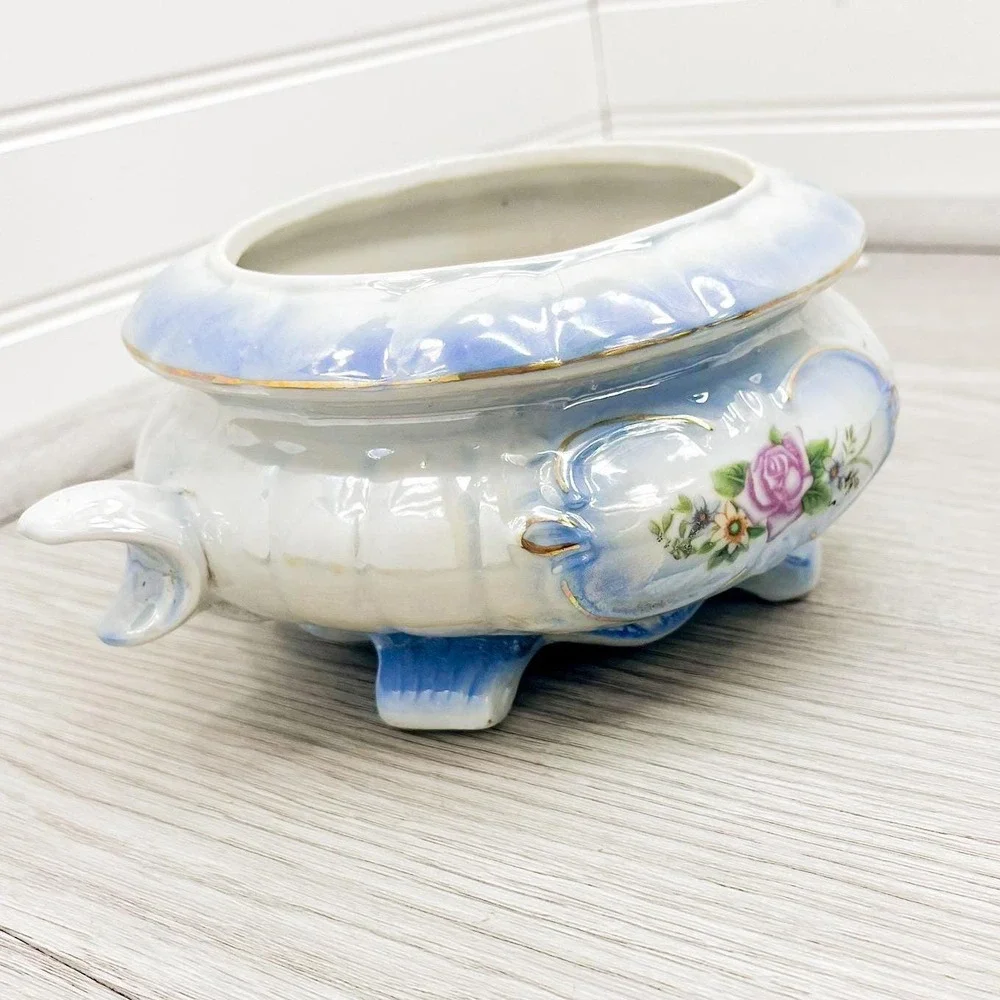Vintage‎ Lusterware Trinket Jar: Floral Ceramic Biscuit Dish